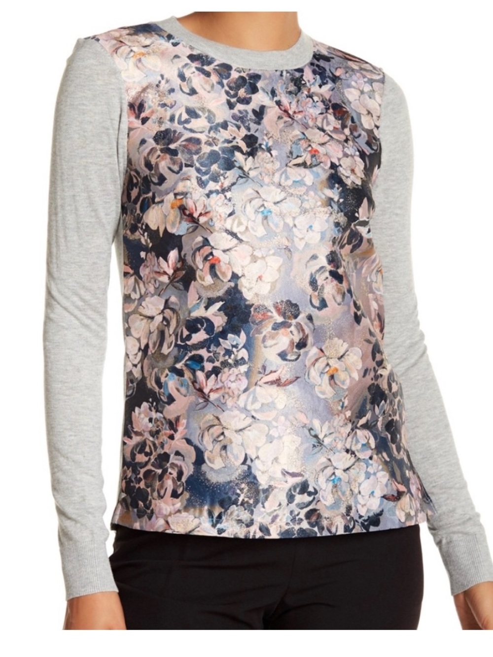 Ted Baker Imigen Gray Floral Jaquard Sweater Blouse Size 1 / XS/S